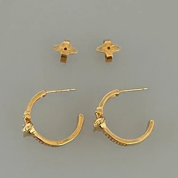 Vivienne Westwood hoops Gold Earrings with Crystal Accents - Picture 2 of 7